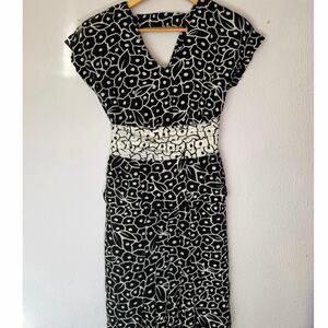 Vintage Jackie Bernard Dress Mid Length Floral Date Night Black White Womens 4